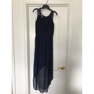 NWT Navy blue high low lace dress open back